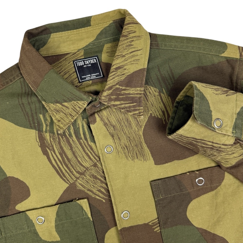 Todd Snyder Snap Button Up Shirt Brushstroke Camo Green Mens Small